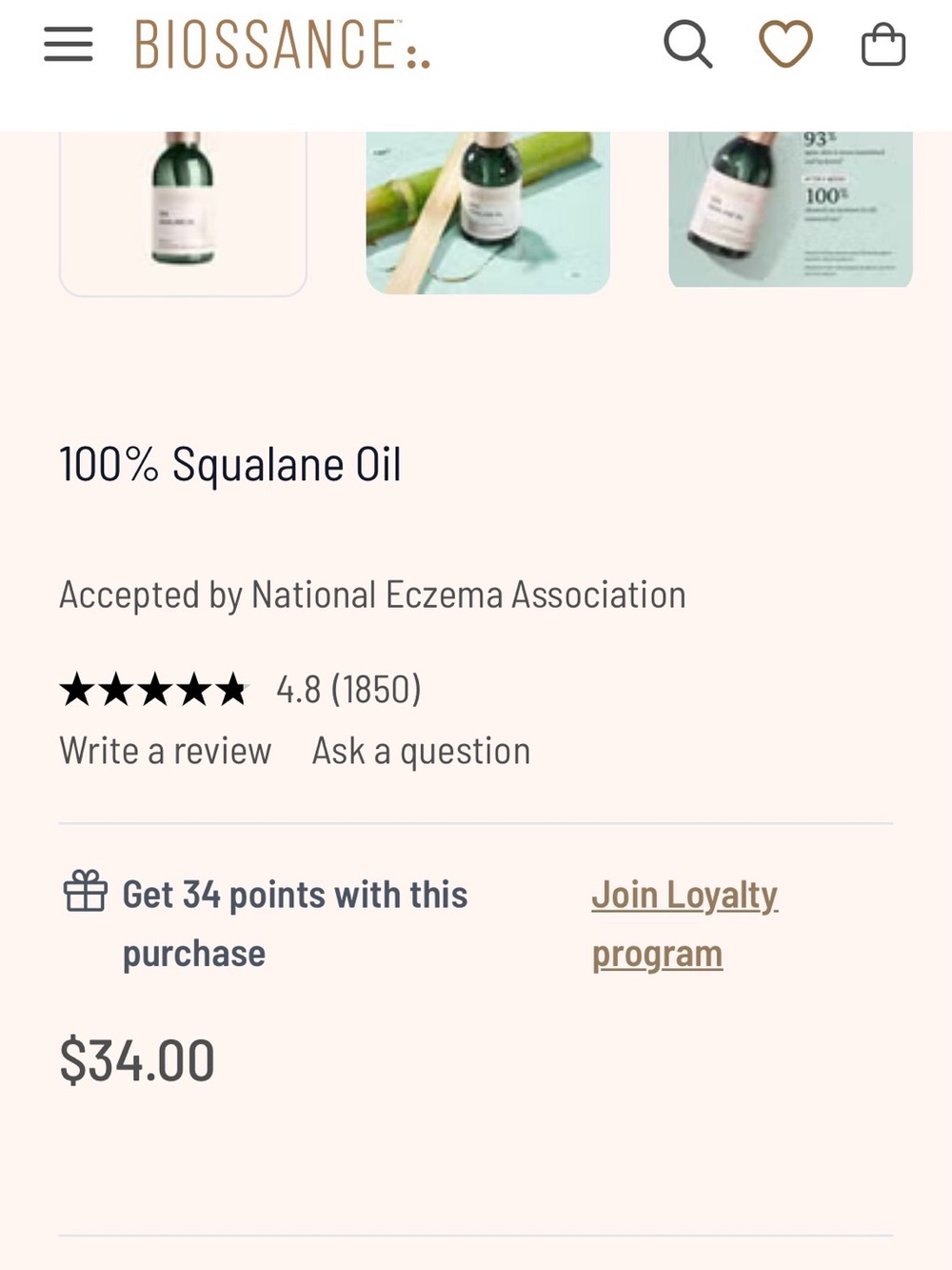 Biossance 100% Squalane Oil 100ML BNIB